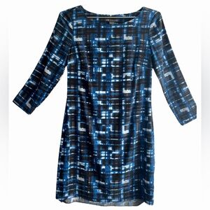 Armani Exchange | Sheath Dress, Size 0 | Blue, Black & White Geometric Accent